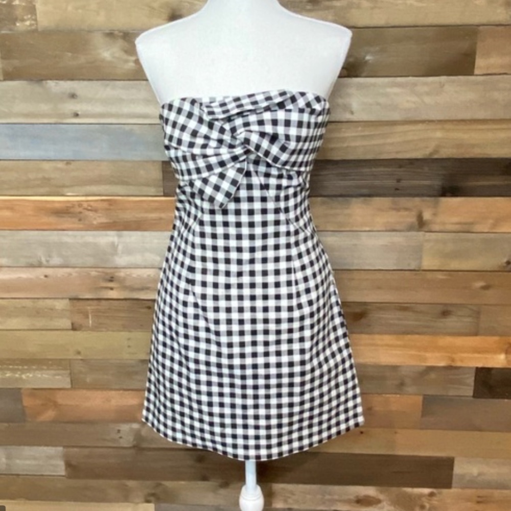 She + Sky Black and White Checkered Strapless Dress